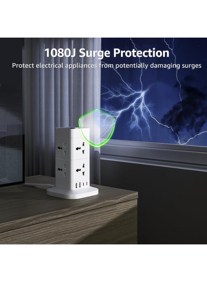 TYCOM Power Cord Strip Surge Protector with USB  2 Type C Extension Cord Flat Plug with 8 AC Outlet and 2 USB 2 Type C Small Desktop Station Compact Socket 2 Tiers Grey and White. - Image 5